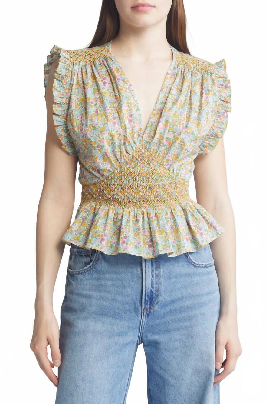 NEW LORETTA CAPONI pastel poppy daisy top and skirt set in yellow